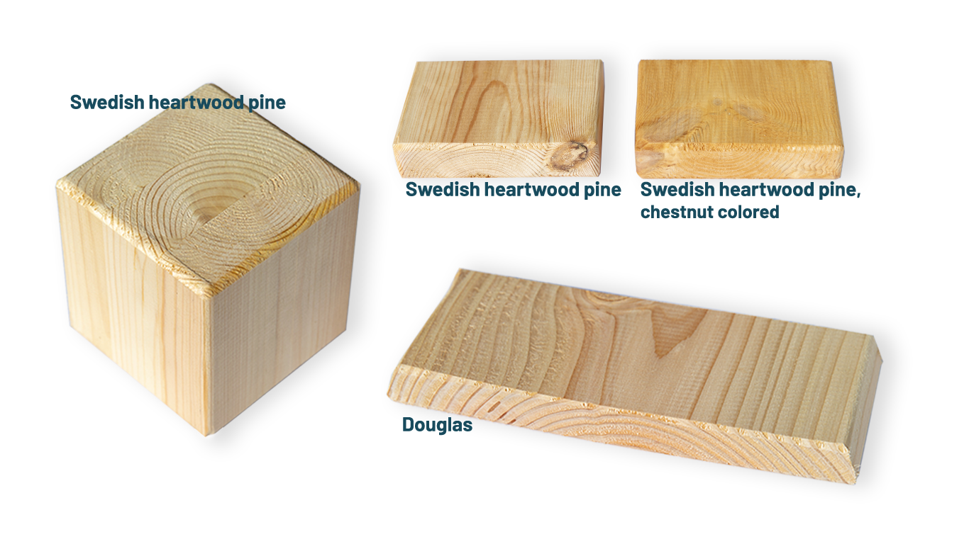 Swedish heartwood pine and douglas fir