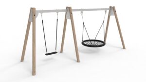 Steel Swing with Robinia Posts, Safety Seat and Birds Nest